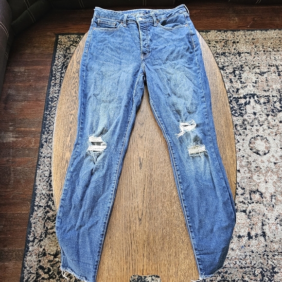 Old Navy O.G Straight High Rise Distressed Raw Hem Jeans Size Womens 12 Tall - Picture 5 of 15